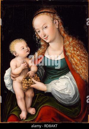 Die Jungfrau und Kind mit einer Weintraube. Museum: Szepmuveszeti Muzeum, Budapest. Autor: Cranach, Lucas, der Ältere. Stockfoto