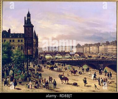 Le Marché aux Fleurs, La Tour de l'Horloge, le Pont au Change et le Pont-Neuf. Museum: Musée Carnavalet, Paris. Autor: Canella, Giuseppe, der Ältere. Stockfoto