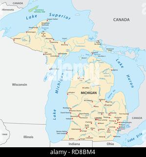 Vektorkarte des US-Bundesstaates Michigan Stock Vektor