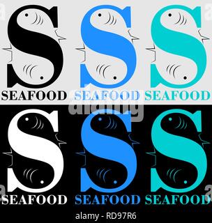 Fisch Buchstabe s für ein Seafood Geschäft oder Restaurant mit negativen Raum Stock Vektor