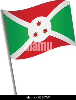 Burundi Flagge Symbol. Nationalflagge von Burundi auf einer Stange Vector Illustration. Stock Vektor
