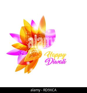 Happy Diwali indischer Vektor Blume. Pink, Gelb und Orange glänzend Gradienten. Isolierte Design Element mit Lichtern und Blütenblätter Stock Vektor