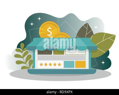 Landing Page mit Computer Monitor oder Display. Online Shopping, internet Retail Stock Vektor