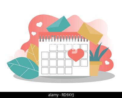 Valentines Tag Kalender. Flache vektor Cartoon Illustration. Vector Illustration Stock Vektor