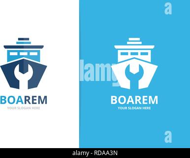 Vektor Schiff und Reparatur logo Kombination. Boot und Fix-Symbol oder das Symbol. Einzigartige Yacht und service Logo Design Template. Stock Vektor