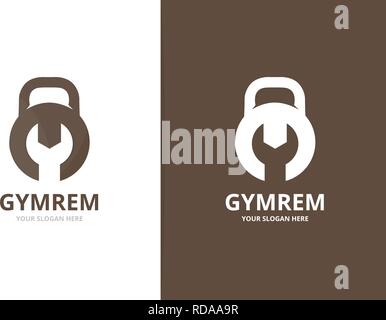 Vector sport und Reparatur logo Kombination. Fitnessraum und Fix-Symbol oder das Symbol. Einzigartige Fitness- und service Logo Design Template. Stock Vektor