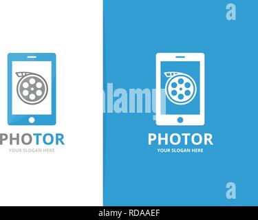 Vektor Film und Handy logo Kombination. Kino und mobile Symbol oder Icon. Einzigartige Film- und Gerät Logo Design Template. Stock Vektor