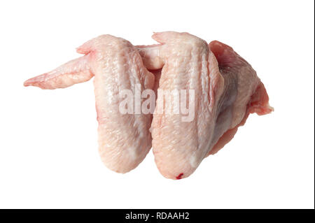 Rohe Hühnerflügel isoliert auf weißem Hintergrund Stockfoto