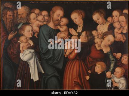 Christus segnet die Kinder (die kleinen Kinder zu mir kommen!). Museum: Stadtkirche St. Wenzel Naumburg. Autor: Cranach, Lucas, der Ältere. Stockfoto