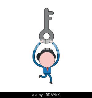 Vector Illustration Geschäftsmann Charakter läuft und die graue Taste Symbol. Farbe und schwarzen Umrissen. Stock Vektor