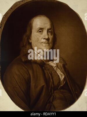 Portrait von Benjamin Franklin. Museum: private Sammlung. Autor: Joseph Siffred Duplessis,. Stockfoto