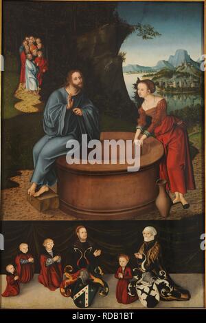 Christus und die Samariterin am Jakobsbrunnen. Museum: Museum der Bildenden Künste, Leipzig. Autor: Cranach, Lucas, der Ältere. Stockfoto