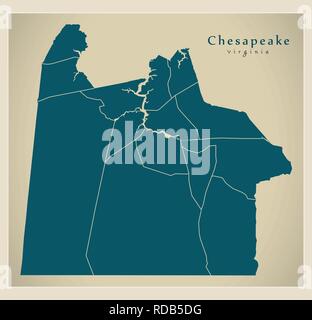 Moderne Stadtplan - Chesapeake Virginia Stadt der USA mit Nachbarschaften Stock Vektor