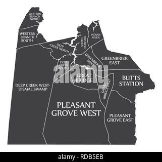 Chesapeake Virginia City Karte USA Bezeichnung schwarz Abbildung: Stock Vektor