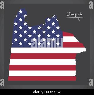Chesapeake Virginia City Karte mit Amerikanischen Nationalflagge Abbildung Stock Vektor