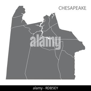 Chesapeake Virginia City Karte mit nachbarschaften Grau Abbildung silhouette Form Stock Vektor