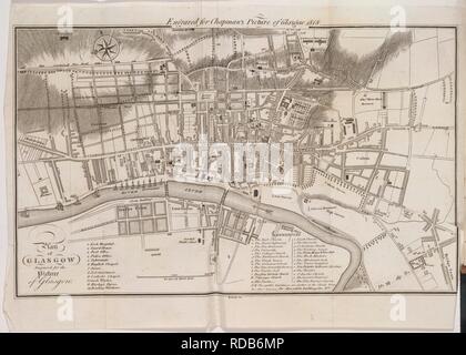 Glasgow. Das Bild von Glasgow, und Fremde' Guide... T.R. Chapman: Glasgow, 1818. Plan von Glasgow Bild vom Bild des Glasgow genommen, und Fremden' Guide dritte Auflage, erweitert. Mit drei Ansichten und zwei Karten verschönert... Ursprünglich veröffentlicht in R. Chapman produziert: Glasgow, 1818. . Quelle: C.129 C.24, gegenüber 1. Sprache: Englisch. Stockfoto