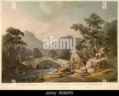 Pont yr.Eden. Anzeigen von Pont-yr-Eden über den Fluss Mowddrdeh, Nea. 1799. Anzeigen von Pont yr.Eden über den Fluss in der Nähe von Mowddrdeh Dolgelly, Merionethshire. Bild aus der Ansicht von Pont-yr-Eden über den Fluss, in der Nähe von Dolgelly Mowddrdeh, durch Walmsley; von Jukes eingraviert. Ursprünglich veröffentlichte/1799 produziert. . Quelle: Maps.K.., 47.74. Sprache: Englisch. Stockfoto