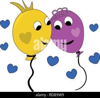 Glückliches Paar von bunten Ballons in die Liebe, Gelb und ping Ballon, Herz um, feiert Valentinstag Stock Vektor