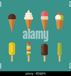 Eis flachbild Symbole gesetzt Stock Vektor