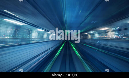 Motion Blur von automatischen Zug in Bewegung im Tunnel in Tokio, Japan. Stockfoto
