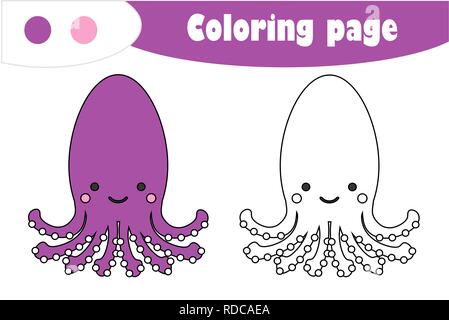 Octopus im Comic-stil, Färbung, Bildung Papier Spiel für die Entwicklung der Kinder, Kinder im Vorschulalter Aktivität, bedruckbar Arbeitsblatt, Vektor Stock Vektor