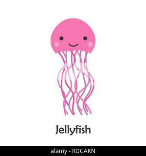 Quallen im Comic-stil, marine Karte mit Ozean Tier für Zicklein, Vorschule Aktivität für Kinder, Vektor Stock Vektor