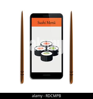 Sushi bestellen Über das Smartphone Vektor-illustration EPS 10. Stock Vektor