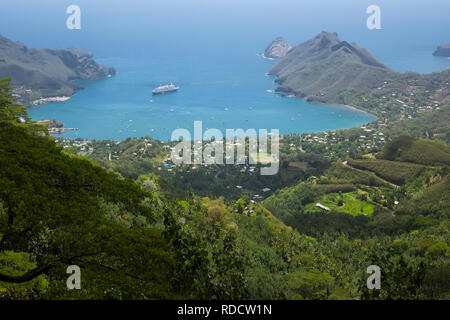 Französisch Polynesien, Marquesas Inseln, Nuku Hiva, Taiohae bucht, Luftaufnahme Stockfoto