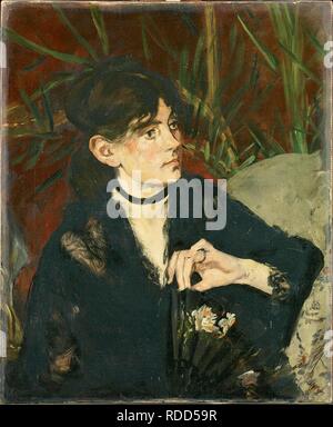 Berthe Morisot mit einem Ventilator. Museum: Musée des Beaux-Arts, Lille. Autor: Manet, Edouard. Stockfoto