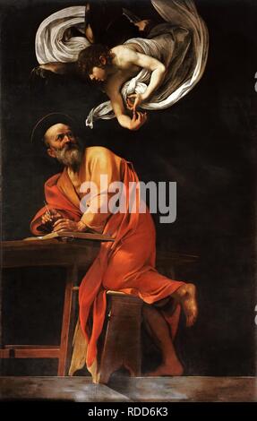 Der Hl. Matthäus und der Engel. Museum: San Luigi dei Francesi, Rom. Autor: caravaggio. Stockfoto