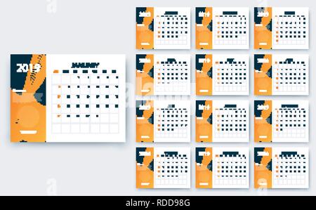 Einfacher Kalender 2019, Vektor EPS 10. Farbe Design Stock Vektor