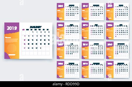 Einfacher Kalender 2019, Vektor EPS 10. Farbe Design Stock Vektor