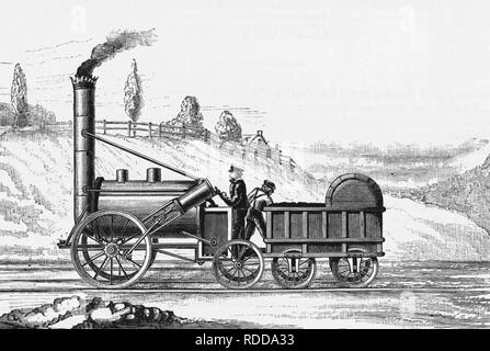 ROBERT STEPHENSONS ROCKET in einem 1829 Gravur Stockfoto