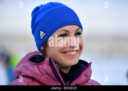 Ruhpolding, Deutschland. 17 Jan, 2019. Magdalena Neuner (ex-biathlet), Aktion, single Bild, Single Cut Motiv, Porträt, Porträt, Porträt. 7,5Km Sprint der Frauen, meine Damen am 17.01.2019. IBU Biathlon WM 2019 in Ruhpolding, Saison 2018/19 | Verwendung der weltweiten Kredit: dpa/Alamy leben Nachrichten Stockfoto