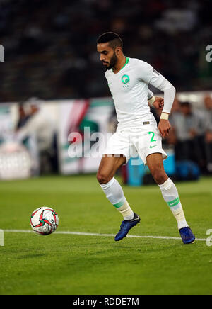 17. Januar 2019, Zayed Sports City Stadium, Abu Dhabi, Vereinigte Arabische Emirate; AFC Asian Cup Fußball, Saudi-Arabien und Katar; Mohamed Al-Breik von Saudi-arabien Stockfoto