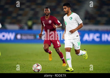 17. Januar 2019, Zayed Sports City Stadium, Abu Dhabi, Vereinigte Arabische Emirate; AFC Asian Cup Fußball, Saudi-Arabien und Katar; Ayman Al-Khulaif von Saudi-arabien Stockfoto