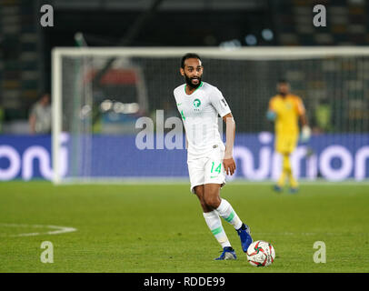 17. Januar 2019, Zayed Sports City Stadium, Abu Dhabi, Vereinigte Arabische Emirate; AFC Asian Cup Fußball, Saudi-Arabien und Katar; Otayf Abdullah von Saudi-Arabien Stockfoto