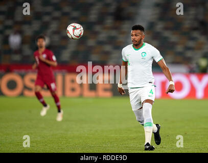 17. Januar 2019, Zayed Sports City Stadium, Abu Dhabi, Vereinigte Arabische Emirate; AFC Asian Cup Fußball, Saudi-Arabien und Katar; Ali Al-Bulaihi von Saudi-arabien Stockfoto