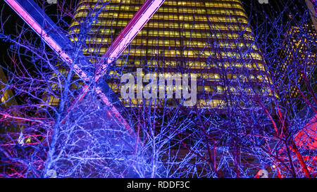 Canary Wharf, London, Großbritannien, 17. Jan 2019. Die bunten Verzauberte Verbindungen Illuminationen in Crossrail Ort Dachgärten fascninate Besucher. Viele haben die das kalt, aber trocken Abend beschlagnahmt Winter Lights, mit Massen und Warteschlangen Gebäude bei einigen Installationen zu besuchen. Canary Wharf Winter Lights hat für das fünfte Jahr mit spektakulären Lichtinstallationen und interaktive Kunst. Es läuft bis Jan 26 Blick zurück. Credit: Imageplotter Nachrichten und Sport/Alamy leben Nachrichten Stockfoto