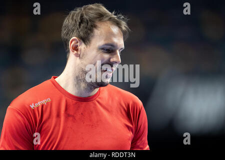 18. Januar 2019, Nordrhein-Westfalen, Köln: Handball: WM, national team-Training. Kai Häfner Züge mit dem Team. Foto: Marius Becker/dpa Stockfoto