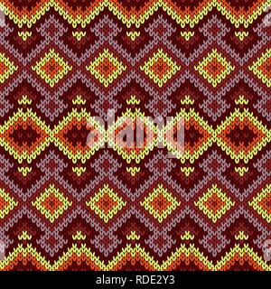 Nahtlose Muster gestrickt, gesättigt mit geometrischen dekorative Figuren, Vektor als Stoff Textur Mehrfarbig Stock Vektor