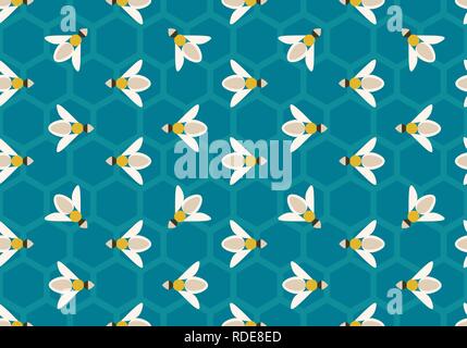 Nahtlose Muster: Stilisierte Honig Bienen auf Sechseckigen Hintergrund. Vector Illustration. Stock Vektor