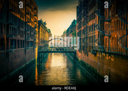 Deutschland, Hamburg, Elbe, Hafen, Speicherstadt, Hafencity, Sandbrücke Stockfoto