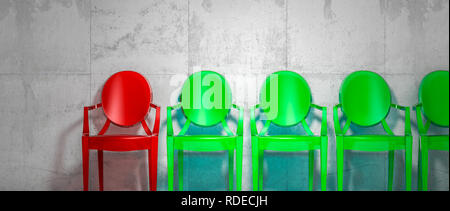Plastikstühle, Individualität Konzept 3D-Rendering Stockfoto