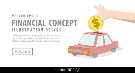 Abbildung: Vektor Banner Geld sparen und die Ausgaben für das Auto. Finanzen Konzept. Stock Vektor