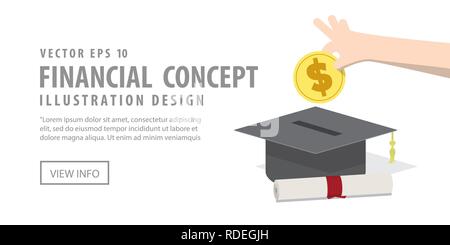 Abbildung: Vektor banner Geld sparen und die Ausgaben für Bildung. Finanzen Konzept. Stock Vektor