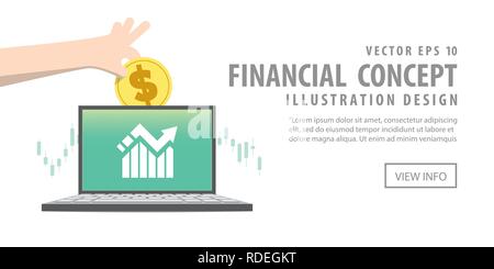 Abbildung: Vektor banner Geld sparen und die Ausgaben für die Börse. Finanzen Konzept. Stock Vektor