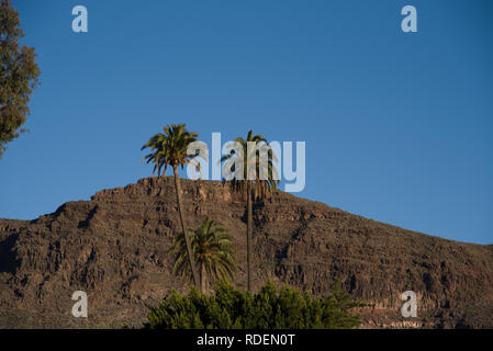 Das malerische kleine Dorf Santa Lucía auf den oberen Ebenen der fruchtbaren Palm Valley von Santa Lucía de Tirajana. Stockfoto