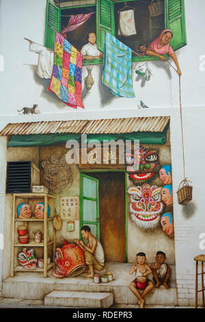 Wandbild von Yip Eibe Chong, Chinatown, Singapur. Stockfoto